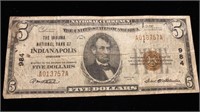 1929 Bank of Indianapolis $5 Bill