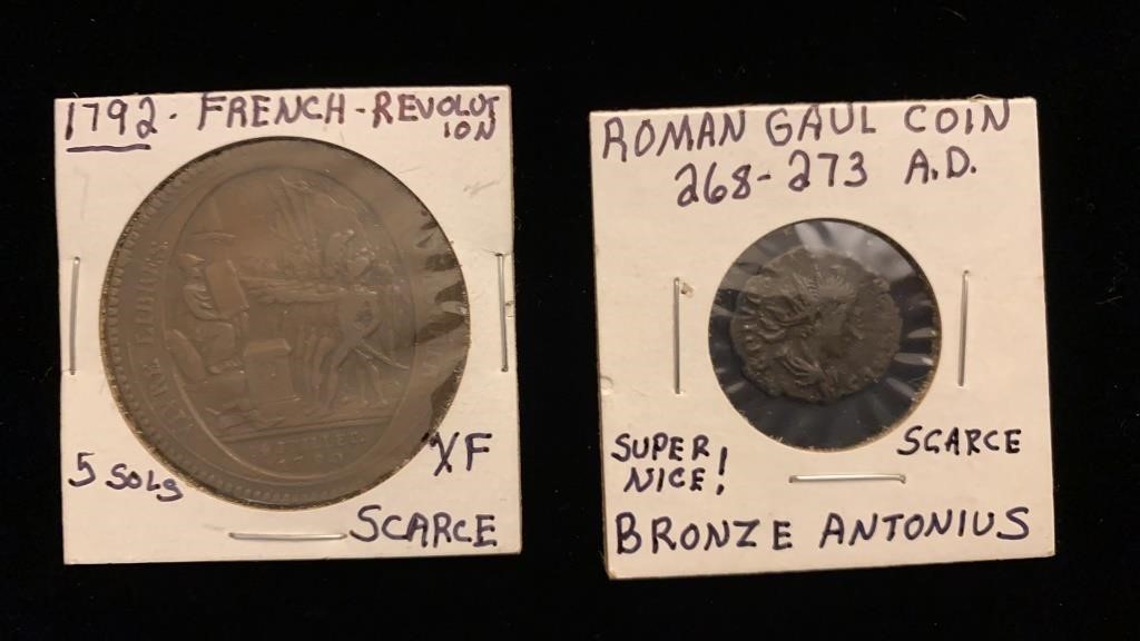 Roman Gaul Coin (268-273 AD) & 1792 5 Sols Coin