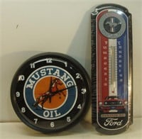 NIB MUSTANG Clock and Thermometer