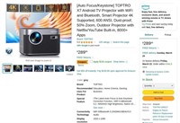 O3004  TOPTRO X7 Android TV Projector, 600 ANSI.