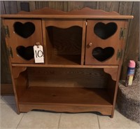 Wood Bookcase with cut hearts