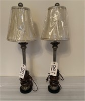 Pair of lamps w/ silver, brown, & black stems