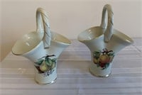 Pair of Basket style vases with fruit design