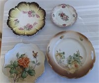 4 Decorative Floral Plates:  2 unmarked