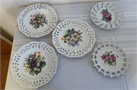 5 Floral plates with cutwork