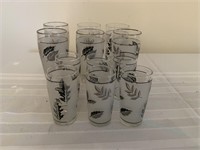 12 Libbey frosted glasses with black and silver