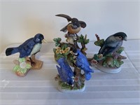4 Bird Figurines:  Robin marked Andrea by Sadek