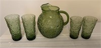 Avacado Green Crinkle glass pitcher with