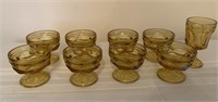 8 Amber sherbet glasses and 1 water glass