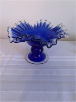 Cobalt blue with clear trim 5 5/8" compote with