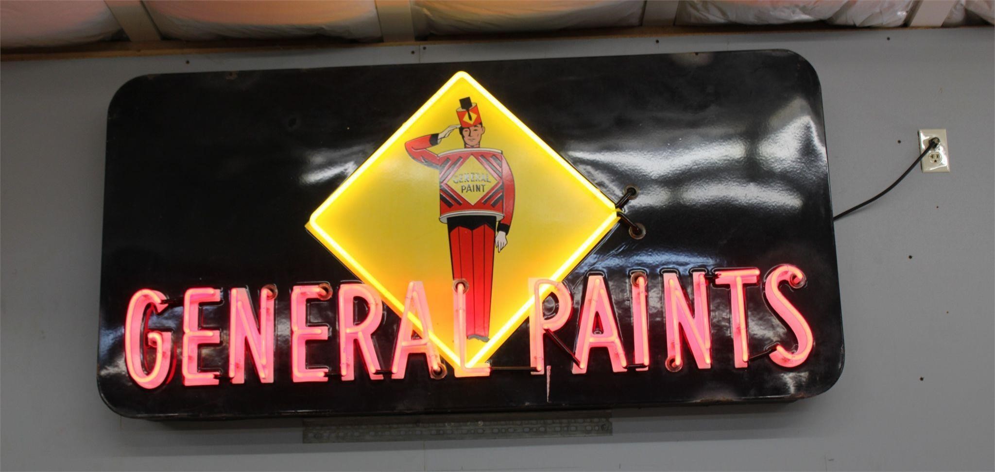 Vintage Metal Enamel Neon General Paint Sign