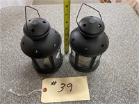 2 CANDLE LANTERNS METAL WITH GLASS