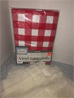 Vinyl tablecloth and lace curtain