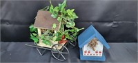 Tabletop Cart & Birdhouse Decorative