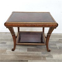 2-tiered Regency-style carved wood side table with