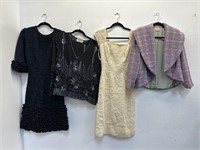 Group of ladies' clothes - dresses, coat, & outfit