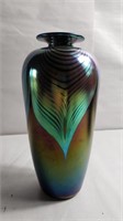 Stuart Abelman signed art glass vase with pulled