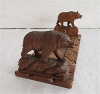 Adjustable carved wood bear bookends