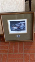 Wild life print framed and matted stamp signed by
