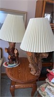 Pair of Cedar wood lamps  with ivory pleated shade