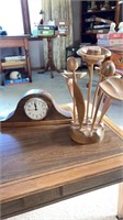 Wooden mantel clock and wooden flower decoration