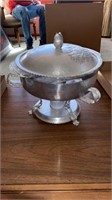 Food warmer chafing stand hammered aluminum Pyrex