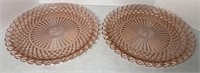 (2) WATERFORD WAFFLE PINK DEPRESSION SERVING PLATE