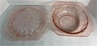 ADAMS PINK DEPRESSION VEGETABLE BOW,  CAKE PLATE