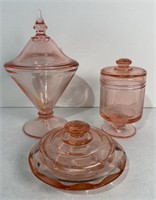 (3) PINK DEPRESSION COVERED DISHES