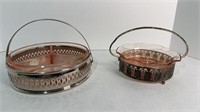 (2) PINK DEPRESSION SERVING DISHES W/ HOLDERS