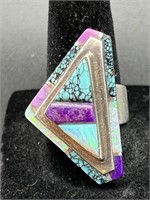 Sterling Silver Turquoise & Opal Ring Artist