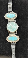 Sterling Silver Turquoise & Leather Watch