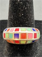 Sterling Silver Natural Inlaid Stone Ring