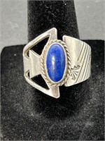 Sterling Silver Lapis Ring Size 8 Total Wt 7.9g
