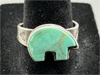 Sterling Silver Turquoise Bear Ring Adjustable