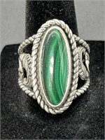 Sterling Silver Malachite Ring Size 9 Total