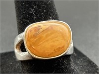 Sterling Silver Agate Ring Size 8 Total Wt 9.9g