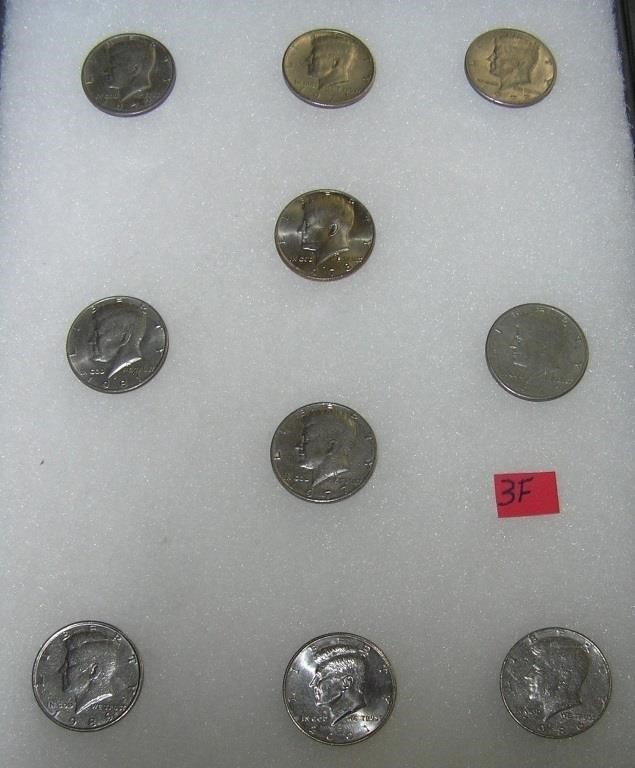 Collection of John F. Kennedy half dollar coins