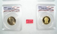 Pair of graded uncirculated Golden Dollar Preseden