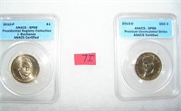 Pair of graded uncirculated Golden Dollar Preseden