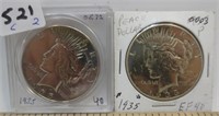 2 - 1935 Peace silver dollars