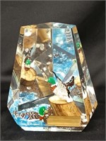 Lucite Wood Duck Obelisk paperweight, by