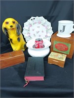 Lot - Carnival Chalk Dog, , Brass inlayed box,