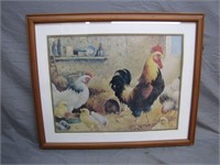 Vintage Framed Chicken Themed Print