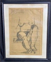 Vintage "Wiss" Etching "Seated Nude Woman"