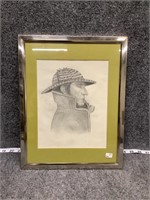 B Wheeler 1977 Sherlock Holmes? Framed Sketch