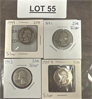 4 - 1937 to 1939 silver quarters