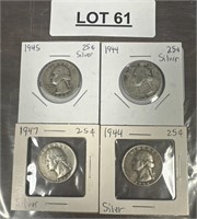 4 - 1944 to 1947 silver quarters