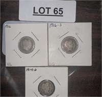 3 - dimes ranging from 1914 to 1916
