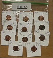 11 - pennies ranging from 1992 to 2015